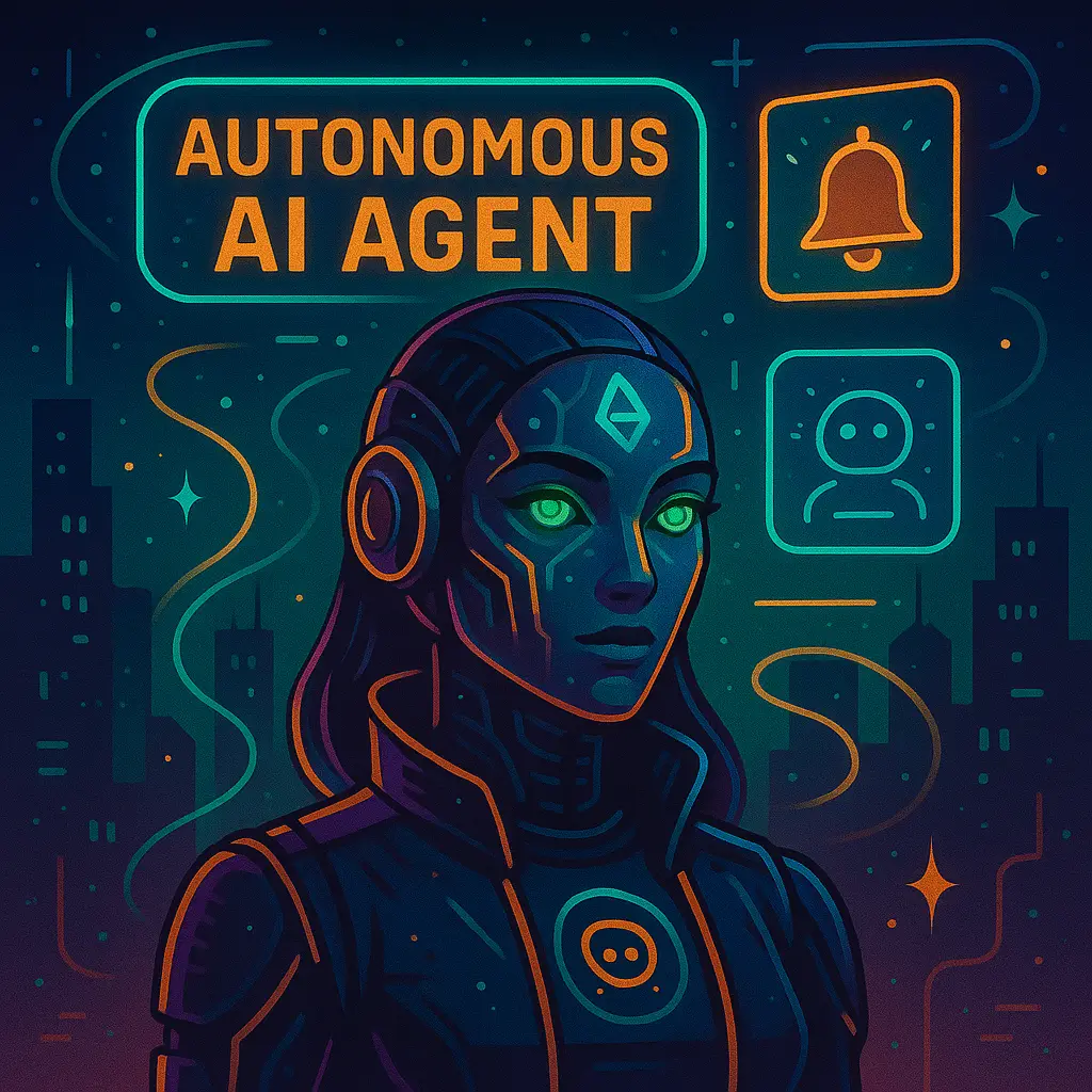 an image of an Ai agent drawing in cyberpunk style and colors