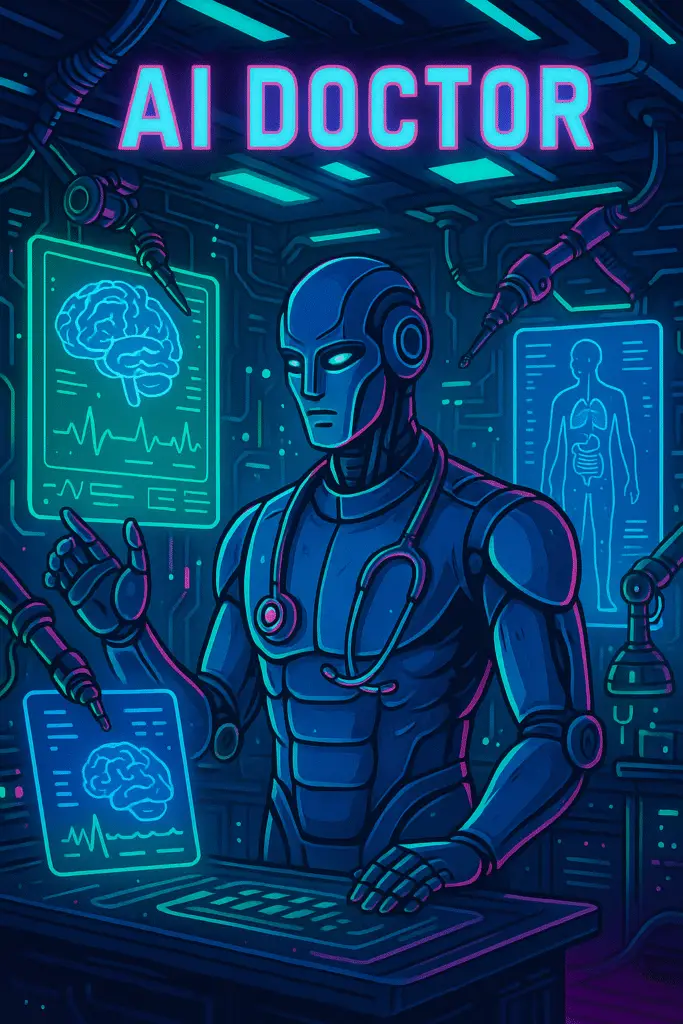 AI and healthcare. An image of a robot checking health information