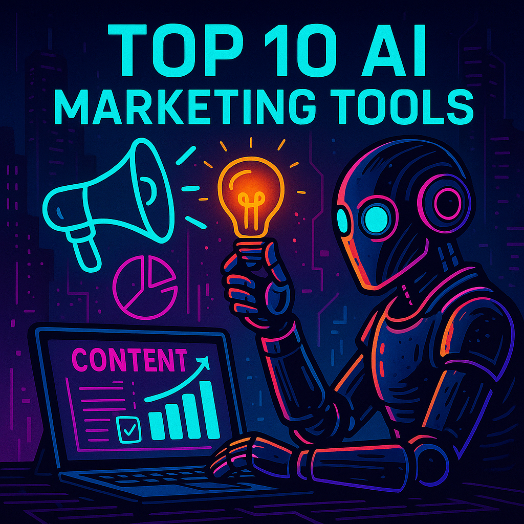 a robot having ideas thanks to the top10 AI marketing tools