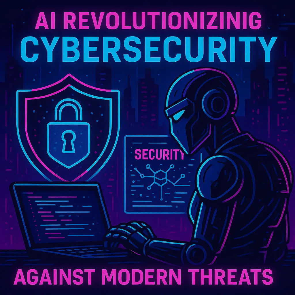 a robot and a shield representing defense on cybersecurity