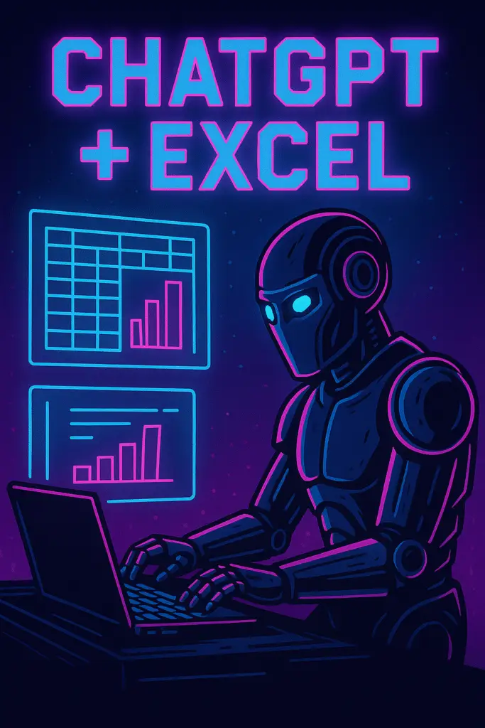 a robot using a computer with the title Chatgpt + excel