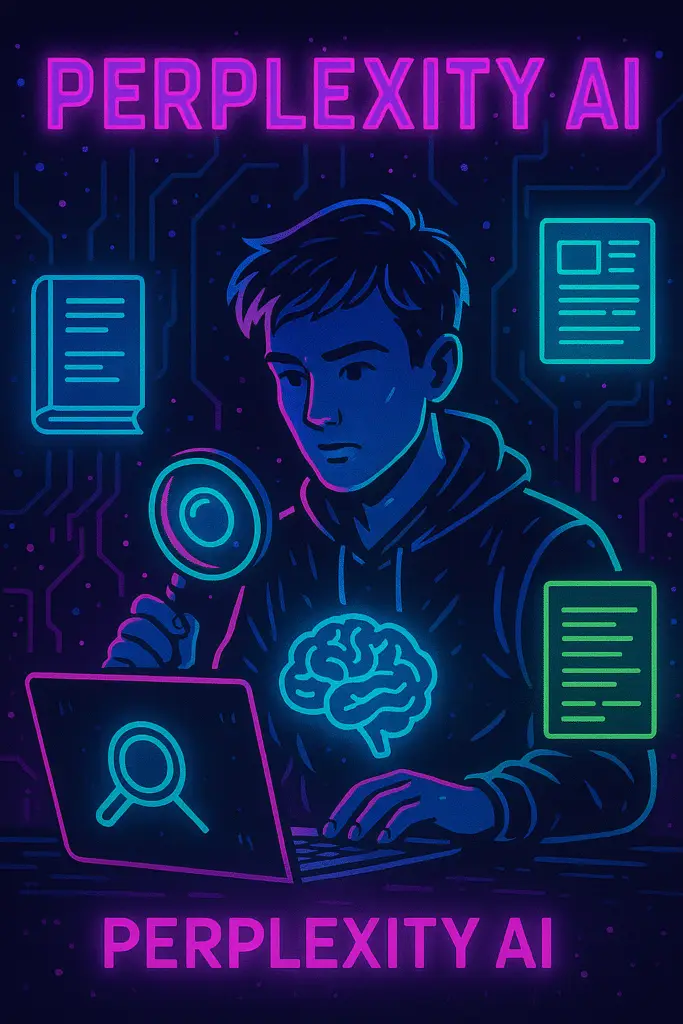 a person learning and using a computer with Perplexity AI