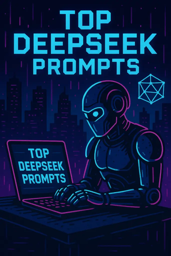 10 prompts for deepseek. An image of a robot checking prompts on computer